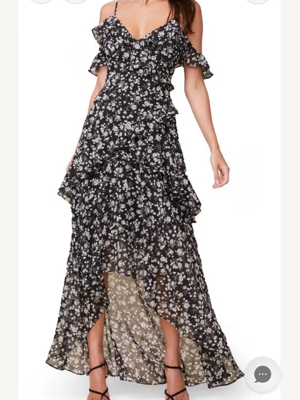 Black Floral Ruffle High-Low Maxi Dress